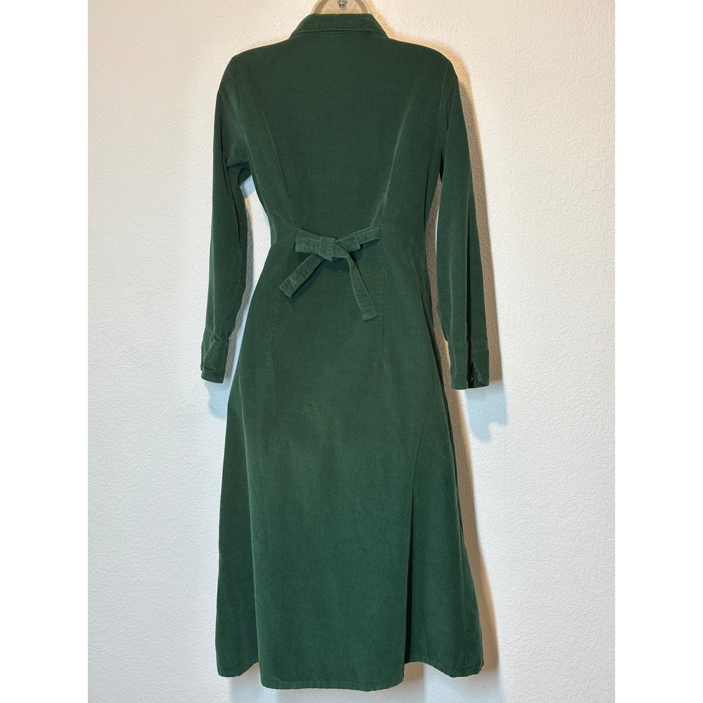 Vermont Country Store Green Corduroy Pintuck Button Front Midi Dress XS - Picture 2 of 7